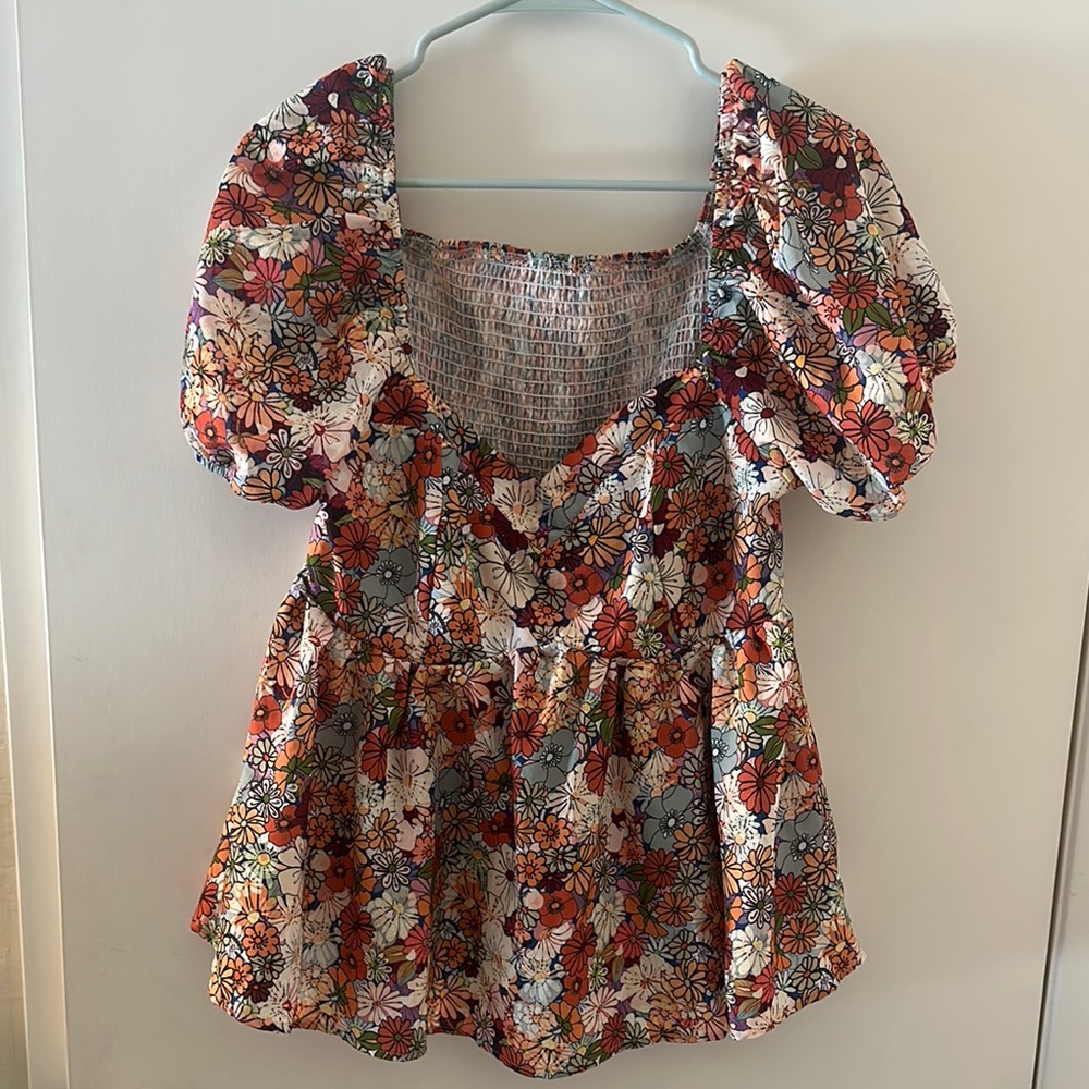 SHEIN Colorful Floral Puff Sleeve Blouse